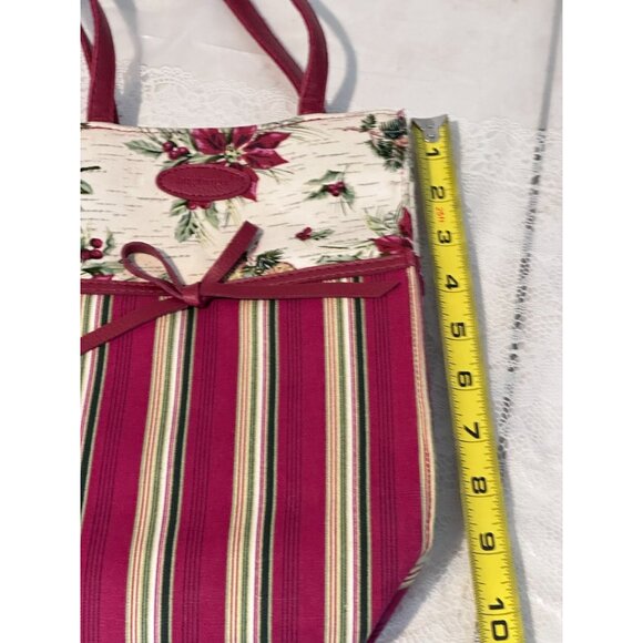 Longaberger Holiday Poinsettia Tote Bag Magnetic Handle Snap Closure Bow Accent - Picture 7 of 10
